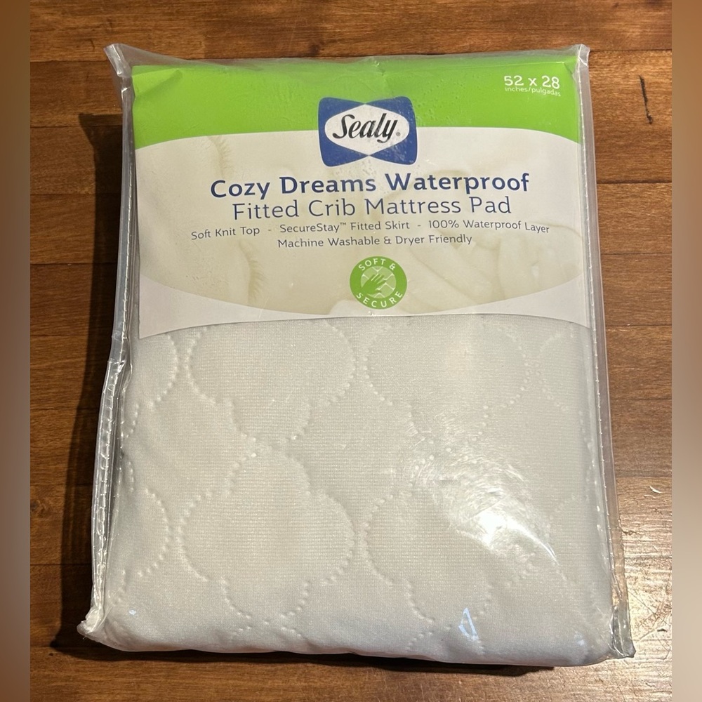 New Sealy Cozy Dreams Waterproof Crib Mattress Pad - White